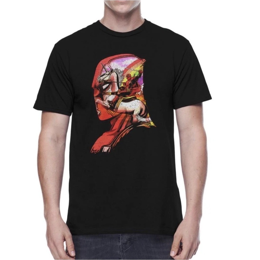 Marvel Deadpool Graphic Tee Mens X-Large XL Black‎ New Unicorn Rainbow Shirt - Picture 3 of 9